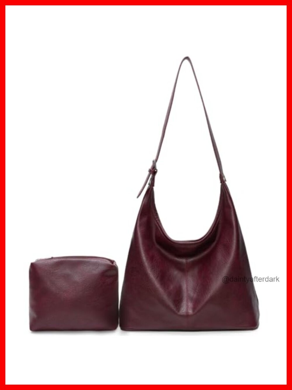 Vegan Leather Slouchy Hobo Shoulder Bag with Matching Pouch